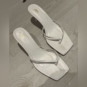 Zara Elegant White Heeled Sandals